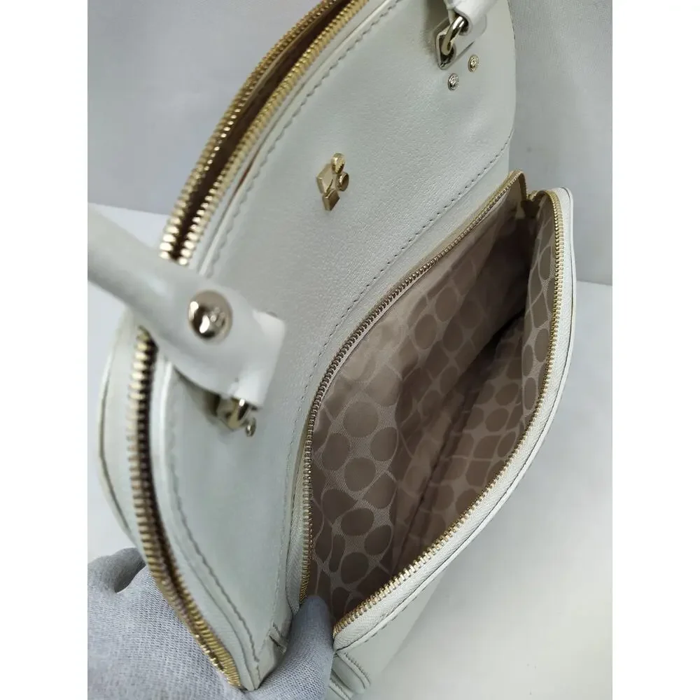 Kate Spade New York White Leather Top Handle Zipper Pocket Satchel Shoulder Bag